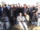 The Expedition 36 space travelers back on Earth in Kazakhstan (NASA TV image)